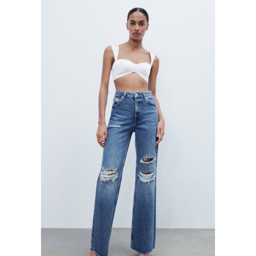 Zara Ripped High Waist Wide Leg Jeans
